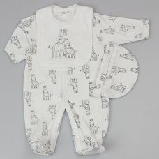 WF1675: Baby Unisex Zebra 3 Piece All In One, Bib & Hat Set (0-9 Months)